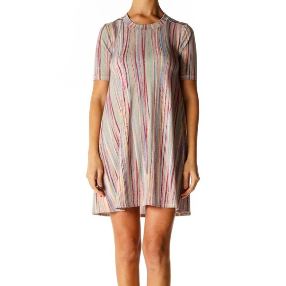 BCBGeneration Dresses & Skirts - Beige Striped Casual A-Line Dress